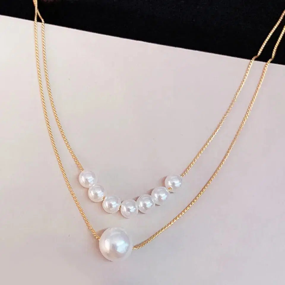 2 Layered Gold Plated Pearl Necklace